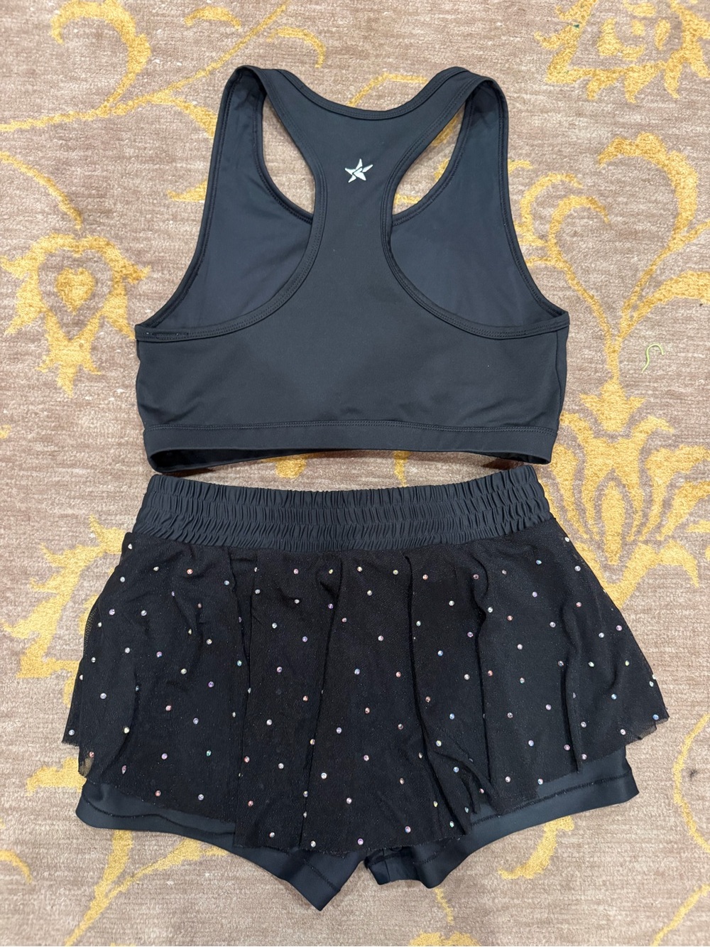 Black Athletic Rhinestone Sports Bra & Skort Set - Picture 2 of 6